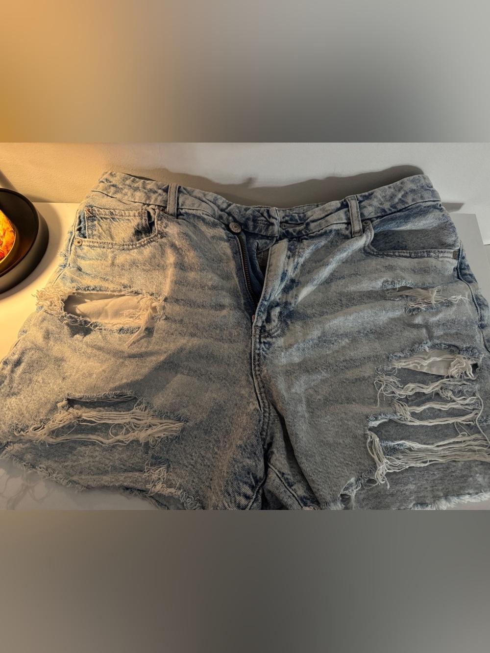 American Eagle Outfitters Light Blue Washed Distressed Denim Shorts